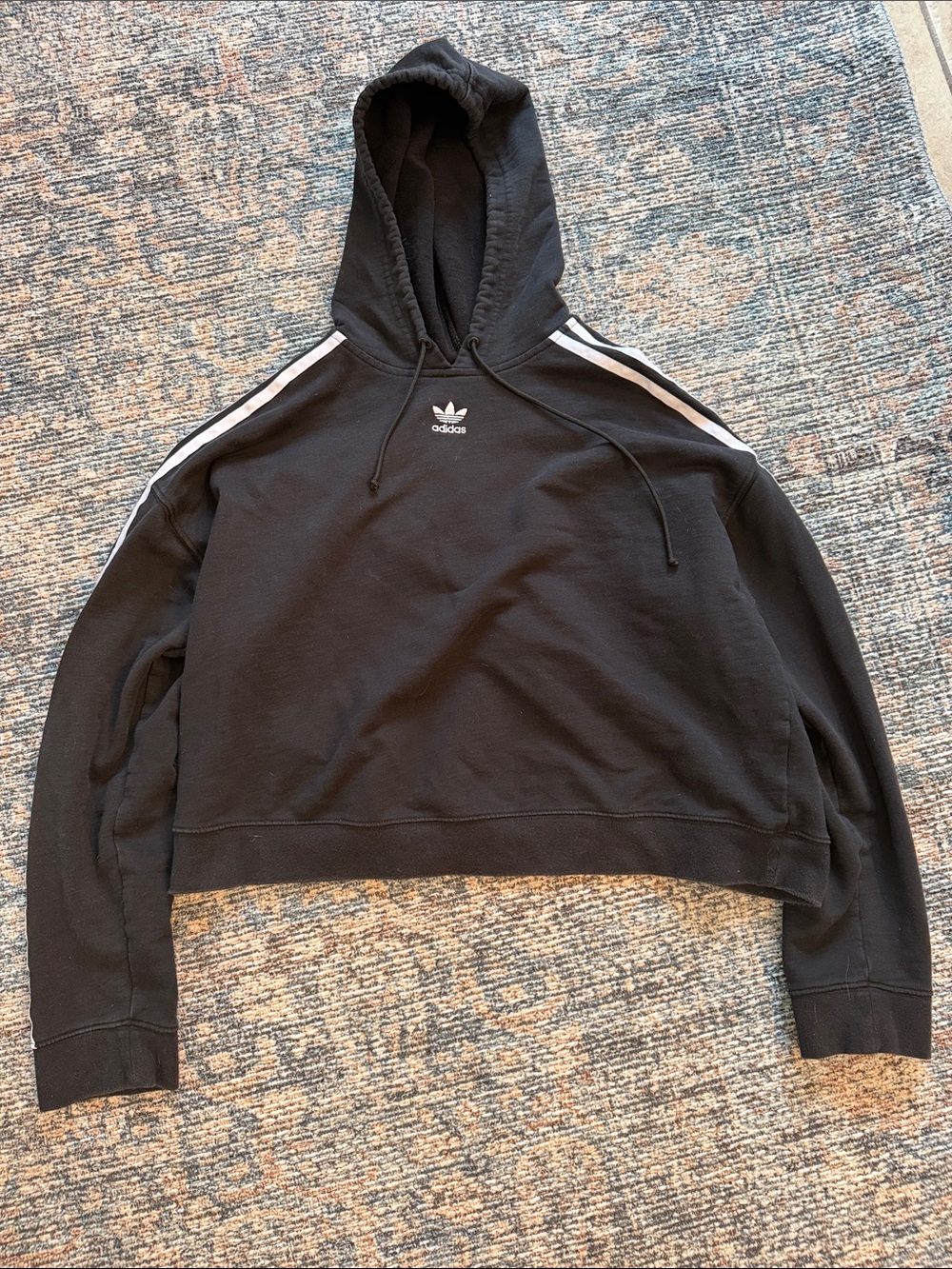 adidas Black Hoodie with White Shoulder Stripes